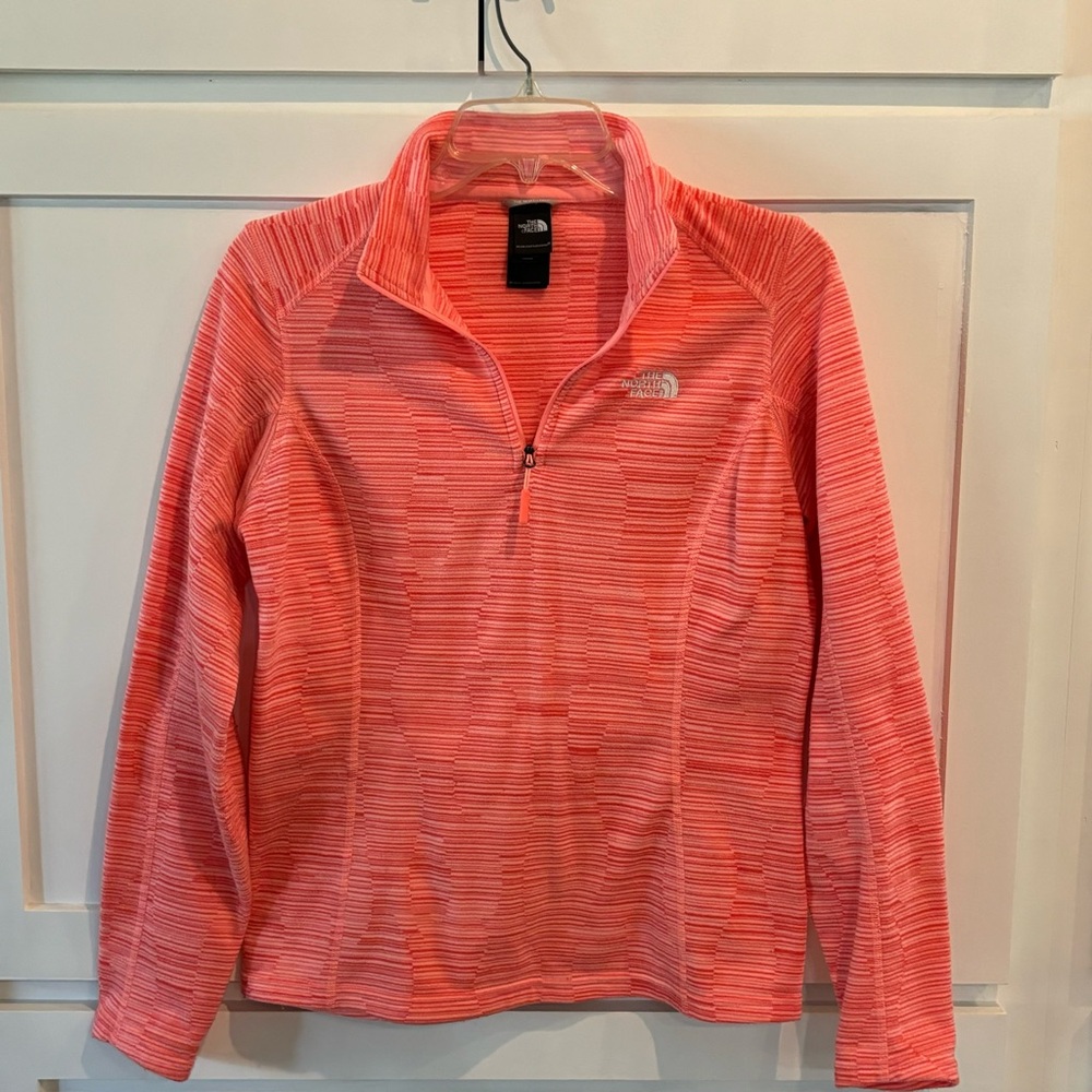 The North Face 1/4 zip pullover.  Size M. Coral/Pinkish color